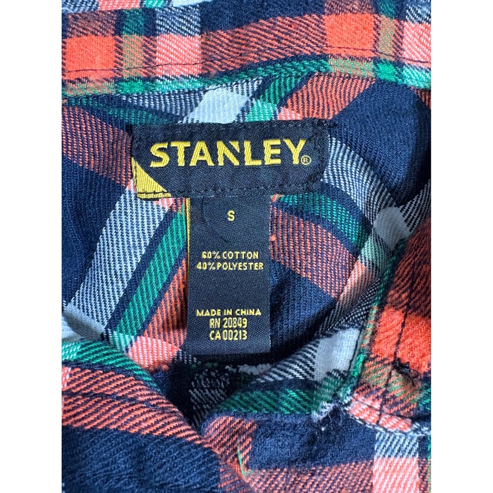 Stanley Womens Plaid Flannel Shirt Orange Navy Blue Green Button Up Small - Picture 3 of 3